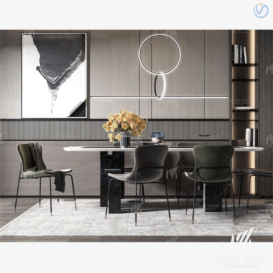 Modern dining table and chair combination 3d model